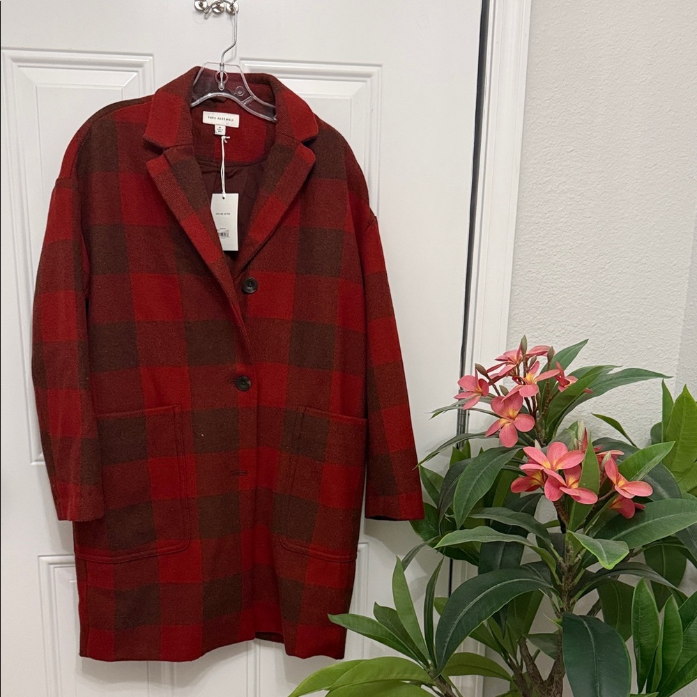 Red and Brown Plaid Women's Blazer